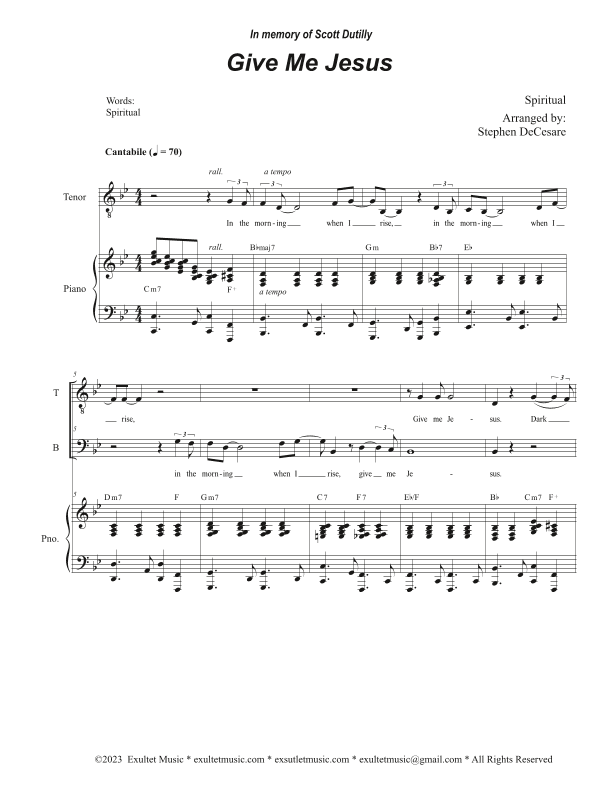 Give Me Jesus (Duet for Tenor and Bass solo) (arr. Stephen DeCesare)