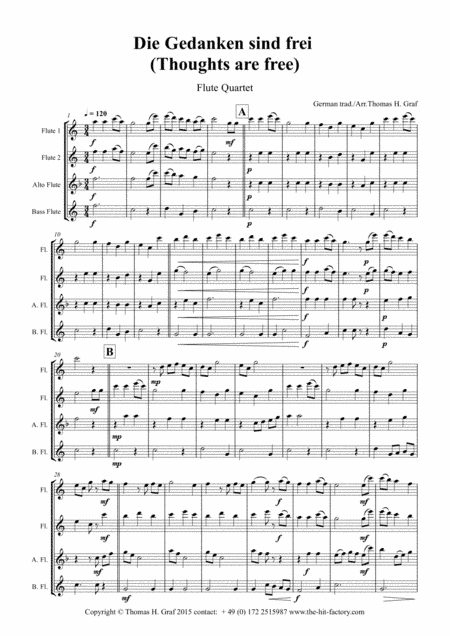 Die Gedanken sind frei - (Thoughts are free) - German Folk Song  - Flute Quartet (arr. Thomas H. Graf)