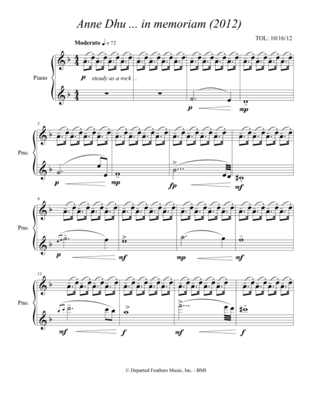 Anne Dhu ... in memoriam (2012) for solo piano