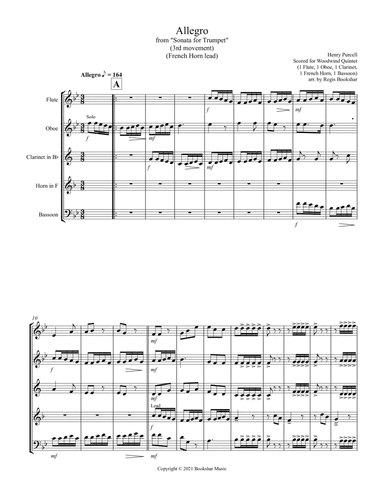 Allegro (from "Sonata for Trumpet") (Bb) (Woodwind Quintet - 1 Flute, 1 Oboe, 1 Clar, 1 Hrn, 1 Basso (arr. Regis Bookshar)