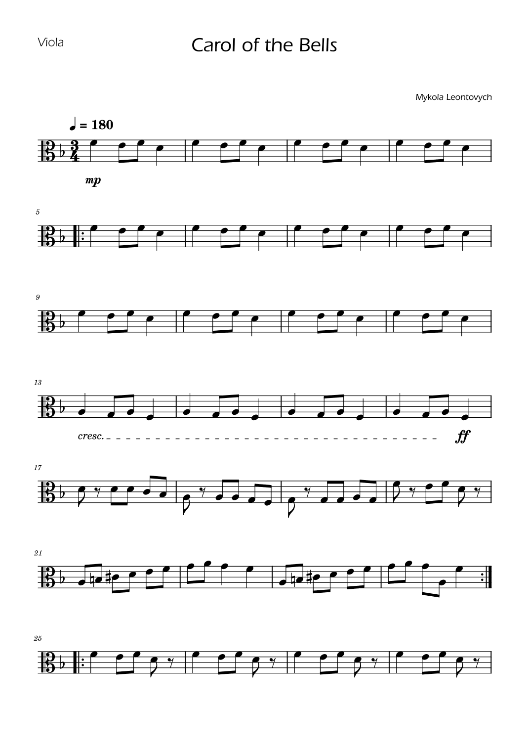 Carol of the Bells - Viola Solo w/ Piano (arr. Ygor Nunes)