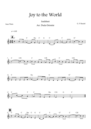 Joy to the World (C major - leadsheet - no lyrics) (arr. Duda Oriontte)
