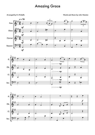 Amazing Grace - Woodwind Quartet (arr. K J Rickells)