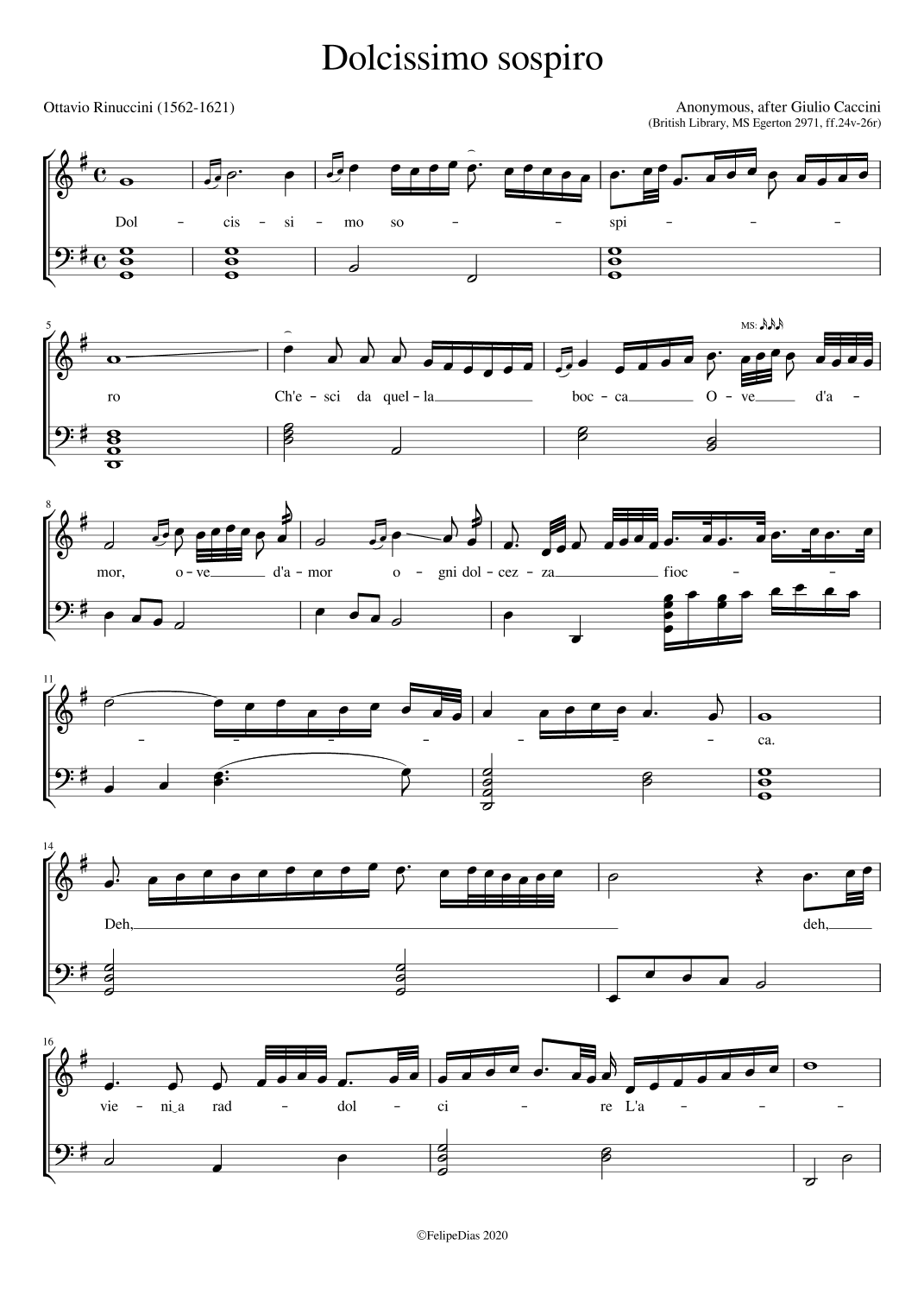 Dolcissimo sospiro (Ornamented version from Manuscript EGERTON 2971) (arr. Early Music Scores)