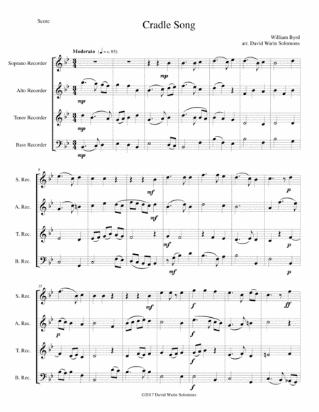 Cradle Song for recorder quartet (arr. David Warin Solomons)