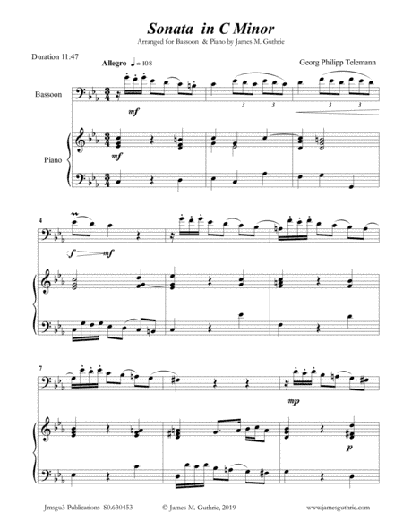 Telemann: Sonata in C Minor for Bassoon & Piano (arr. James M. Guthrie, ASCAP)