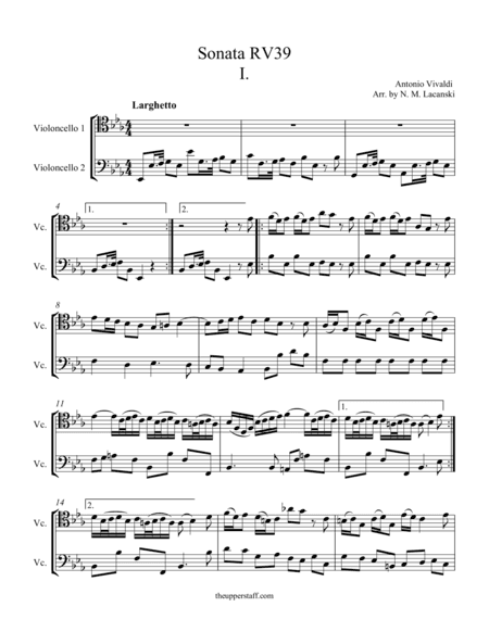 Sonata for Two Celli in E Flat RV39 Movement I (arr. Nick Lacanski)