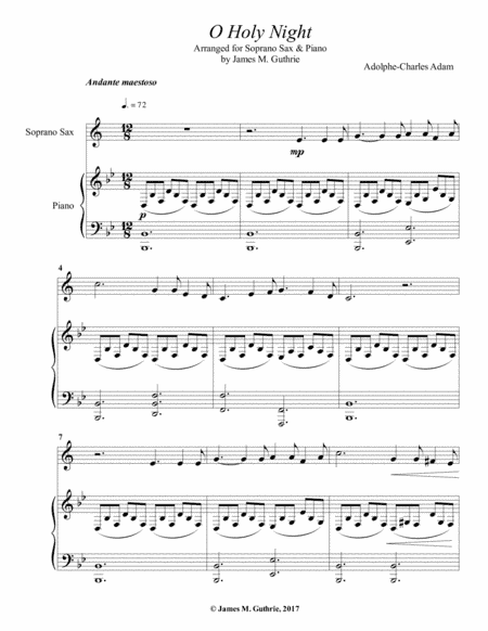 O Holy Night for Soprano Sax & Piano (arr. James M. Guthrie, ASCAP)