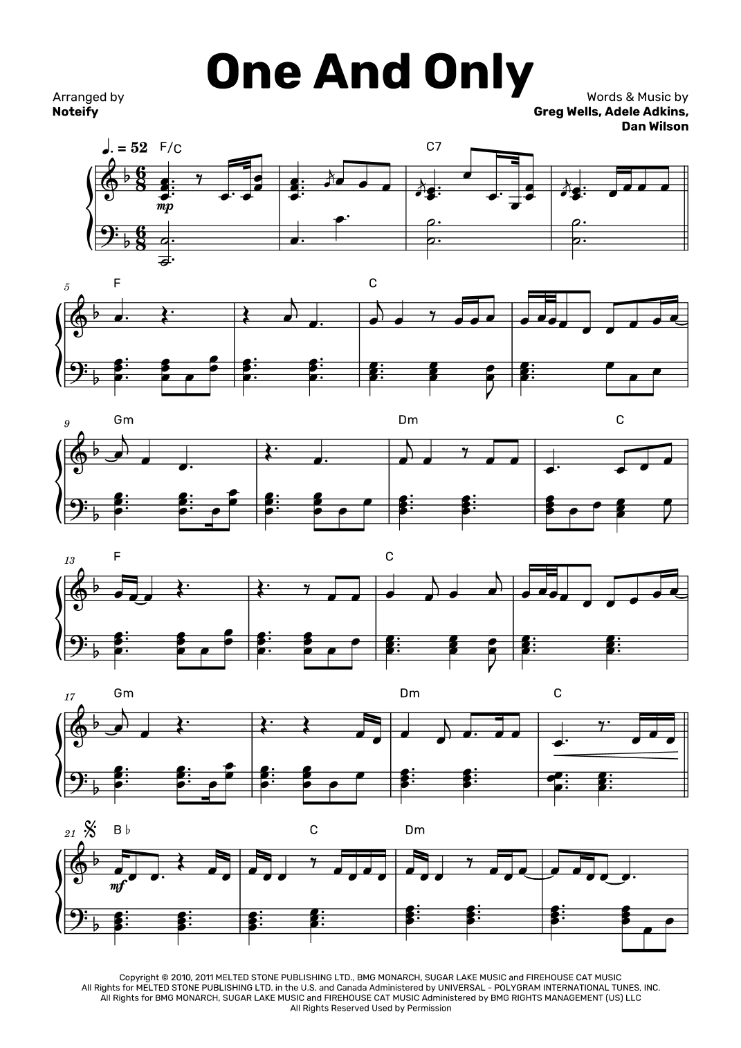 One And Only (arr. Noteify)