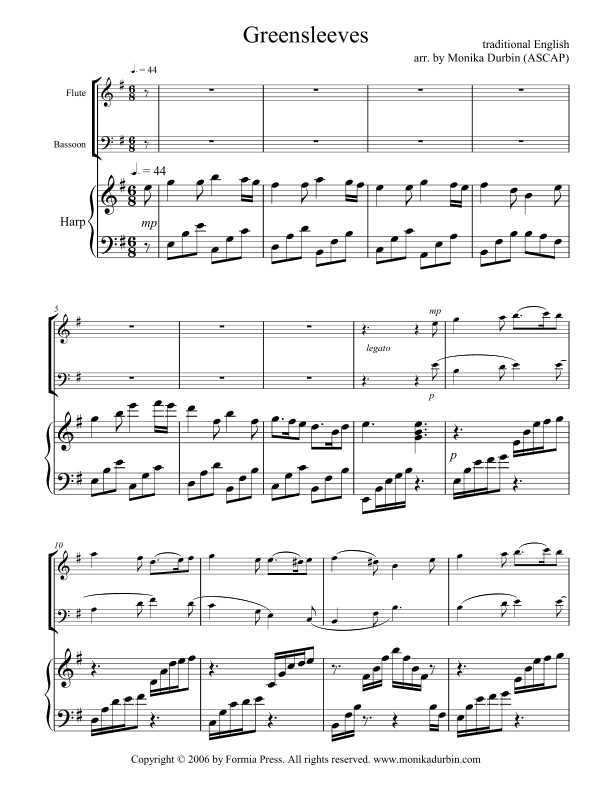 Greensleeves / What Child Is This for Flute, Bassoon, and Harp (arr. Monika Durbin)