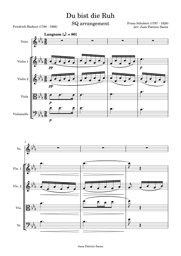 Du bist die Ruh - arrangement for string quartet and high voice (arr. Ariel Zunz)