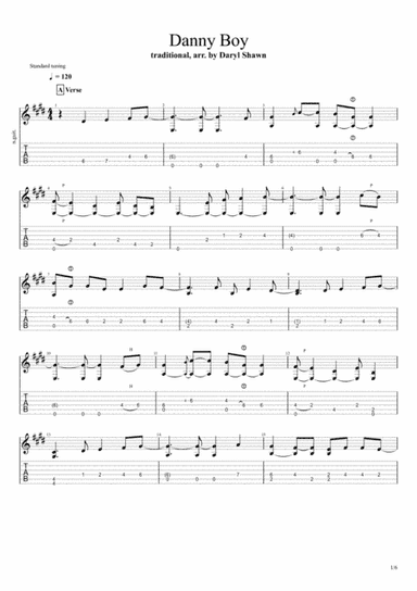 Danny Boy, for solo fingerstyle acoustic guitar (arr. Daryl Shawn)