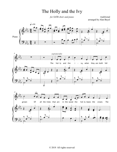 The Holly and the Ivy (SATB and piano) 5 pages. (arr. Alan Beyel)