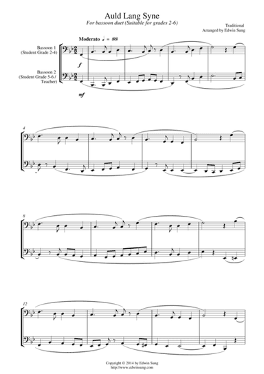 Auld Lang Syne (for bassoon duet, suitable for grades 2-6) (arr. Edwin Sung)