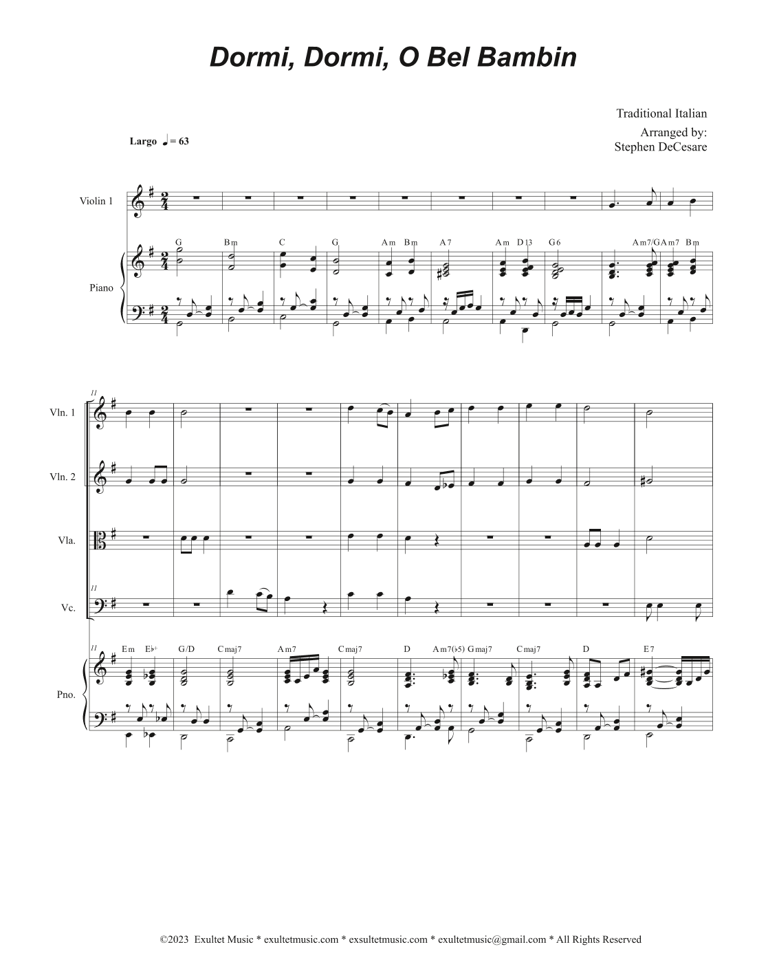 Dormi, Dormi, O Bel Bambin (String Quartet and Piano) (arr. Stephen DeCesare)