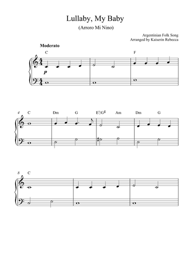 Lullaby, My Baby (Arroro Mi Nino) (arr. Kaiserin Rebecca)