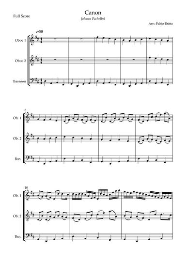Canon - Johann Pachelbel (Wedding/Reduced Version) for Woodwind Trio (arr. Fabio Britto)