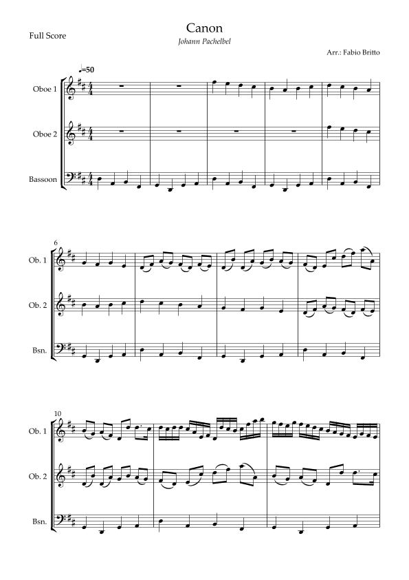 Canon - Johann Pachelbel (Wedding/Reduced Version) for Woodwind Trio (arr. Fabio Britto)