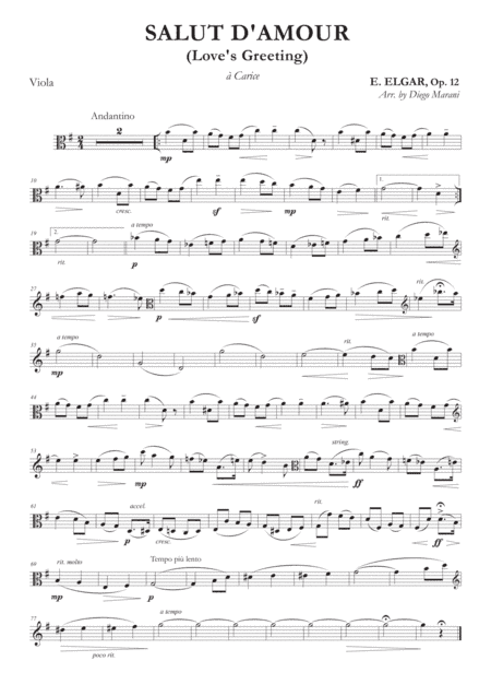 Salut d'Amour (Love's Greeting) for Viola and Piano (arr. Diego Marani)
