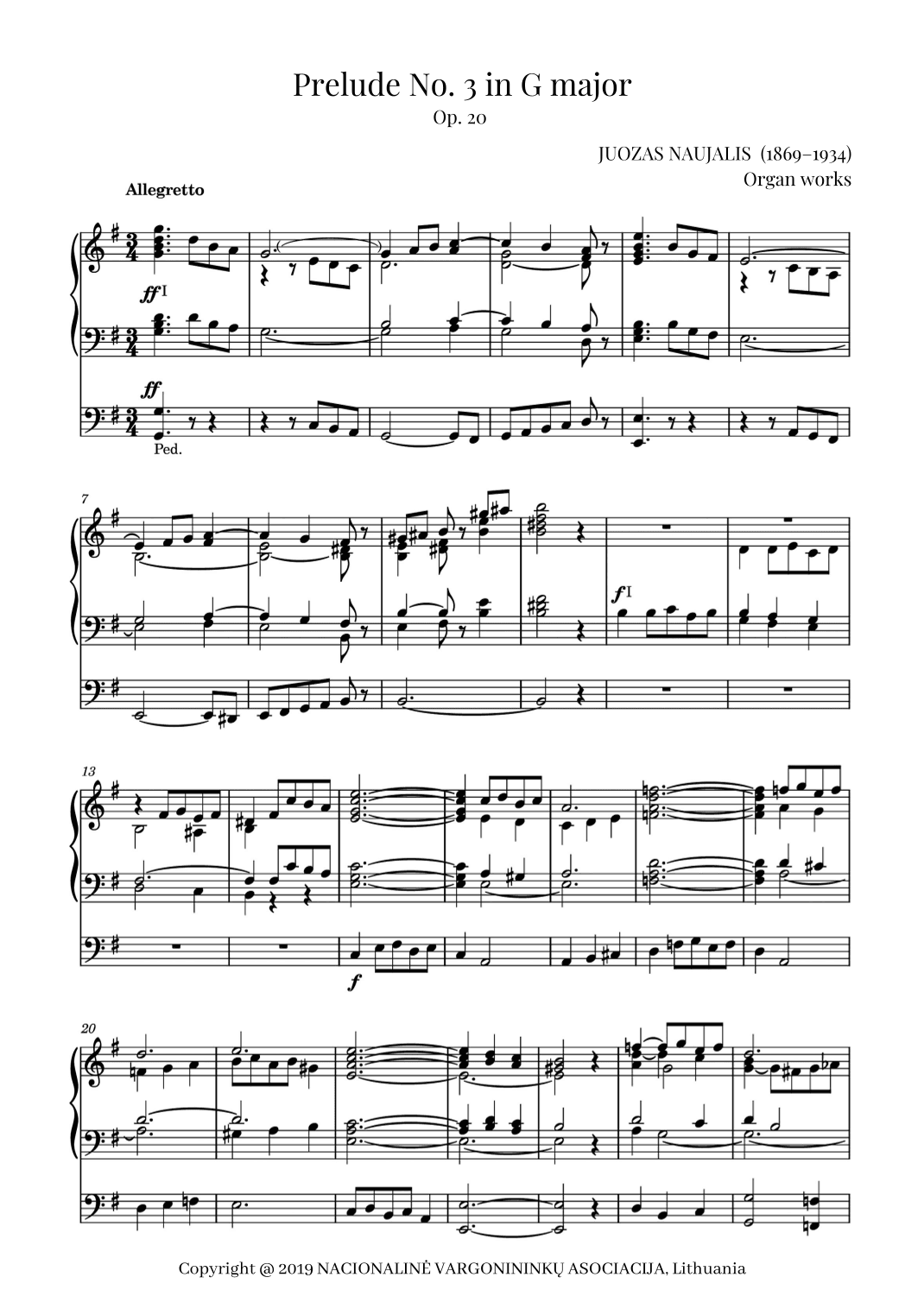 Prelude No. 3 in G major, Op. 20 by Juozas Naujalis (1869–1934)