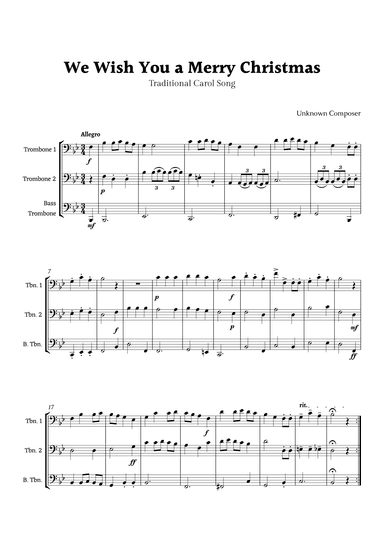We Wish you a Merry Christmas for Trombone Ensemble Trio (arr. Rika K.)