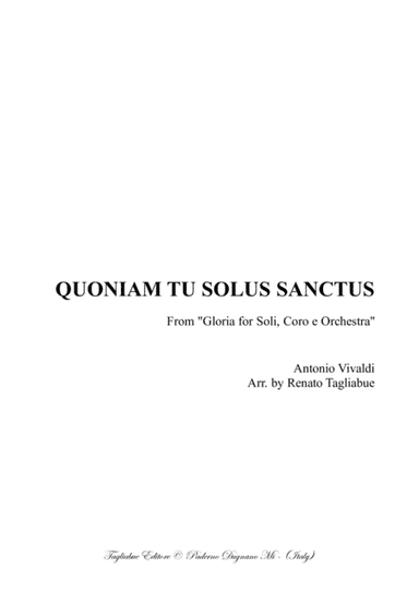 QUINIAM TU SOLUS SANCTUS - From "Gloria - RV 589 - Vivaldi" - Arr. for SATB Choir and Piano/Organ (arr. Renato Tagliabue)