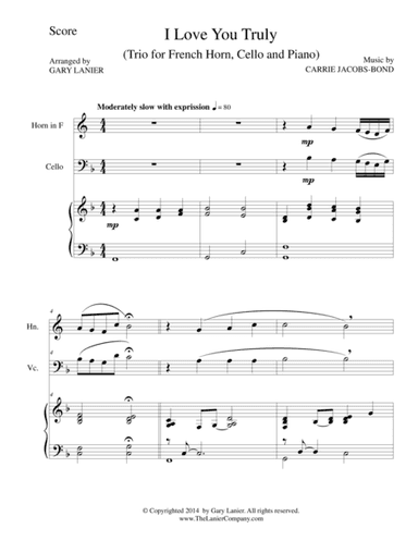 I LOVE YOU TRULY (Trio – French Horn, Cello, and Piano with Score and Parts) (arr. Gary Lanier)