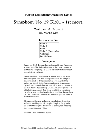 Symphony No. 29 in A major K201 (arr. Martin Lass)