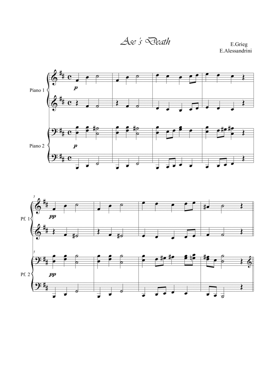 Ase's death. Piano 4 hands (arr. Ester Alessandrini)