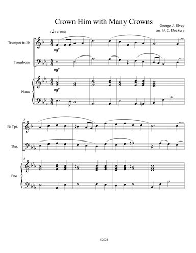 Crown Him with Many Crowns (trumpet and trombone duet) with optional piano accompaniment (arr. B. C. Dockery)