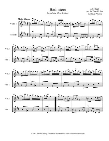 Bach Badiniere for Two Violins (arr. Dave Prudon)