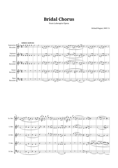 Bridal Chorus by Wagner for Recorder Quintet (arr. Langanho)