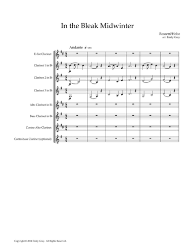 In the Bleak Midwinter, for Clarinet Choir (arr. Emily Gray)