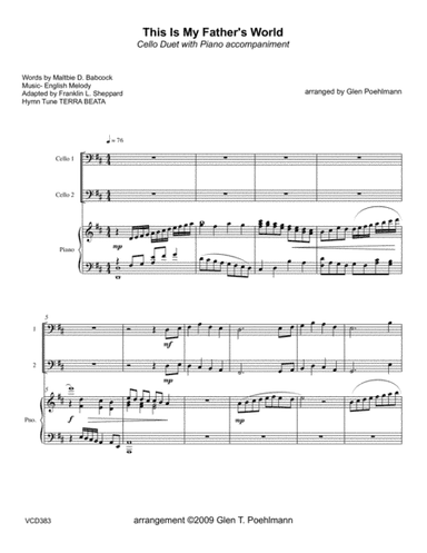 THIS IS MY FATHER'S WORLD - CELLO DUET with Piano Accompaniment (arr. Glen Poehlmann)