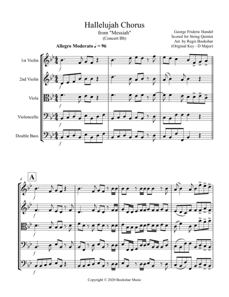 Hallelujah (from "Messiah") (Bb) (String Quintet - 2 Violins, 1 Viola,1 Cello, 1 Bass) (arr. Regis Bookshar)