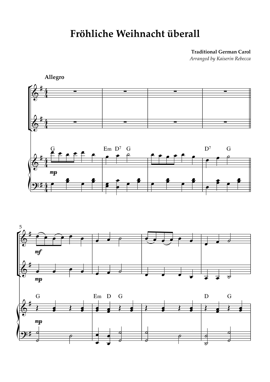 Fröhliche Weihnacht überall (arr. Kaiserin Rebecca)
