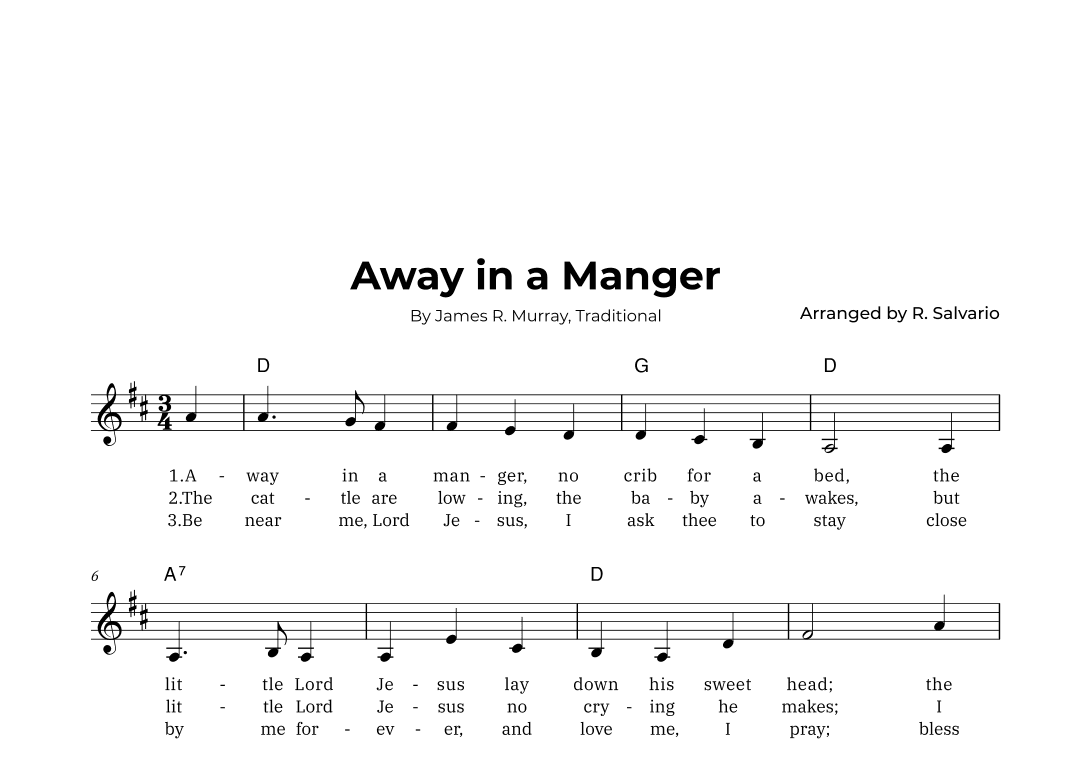 Away in a Manger (Key of D Major) (arr. R. Salvario)