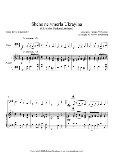 Shche ne vmerla Ukrayina (Ukrainian National Anthem) -  TUBA/Eb BASS (Bass/Treble parts included) (arr. Robert Steadman)