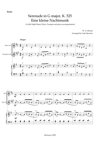 Serenade in G major, K. 525 / Eine kleine Nachtmusik /A Little Night Music - Trumpet, Horn Chords (arr. Cadu Barcelos)