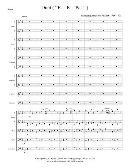 Duet "Pa- Pa- Pa" from The Magic Flute for Soprano and Baritone (Score and Parts) (arr. Benjamin Ayotte)