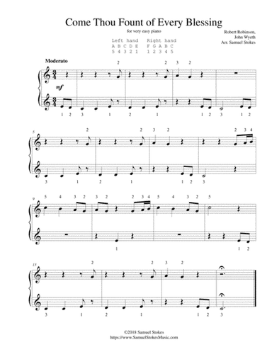 Come Thou Fount of Every Blessing - for very easy piano (arr. Samuel Stokes)