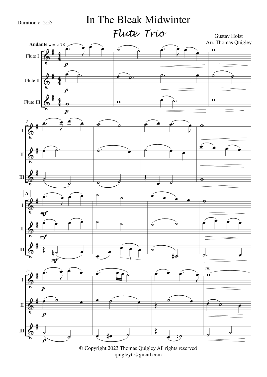 In the bleak Midwinter (arr. Thomas Quigley)