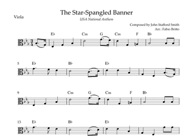 The Star Spangled Banner (USA National Anthem) for Viola Solo with Chords (Eb Major) (arr. Fabio Britto)