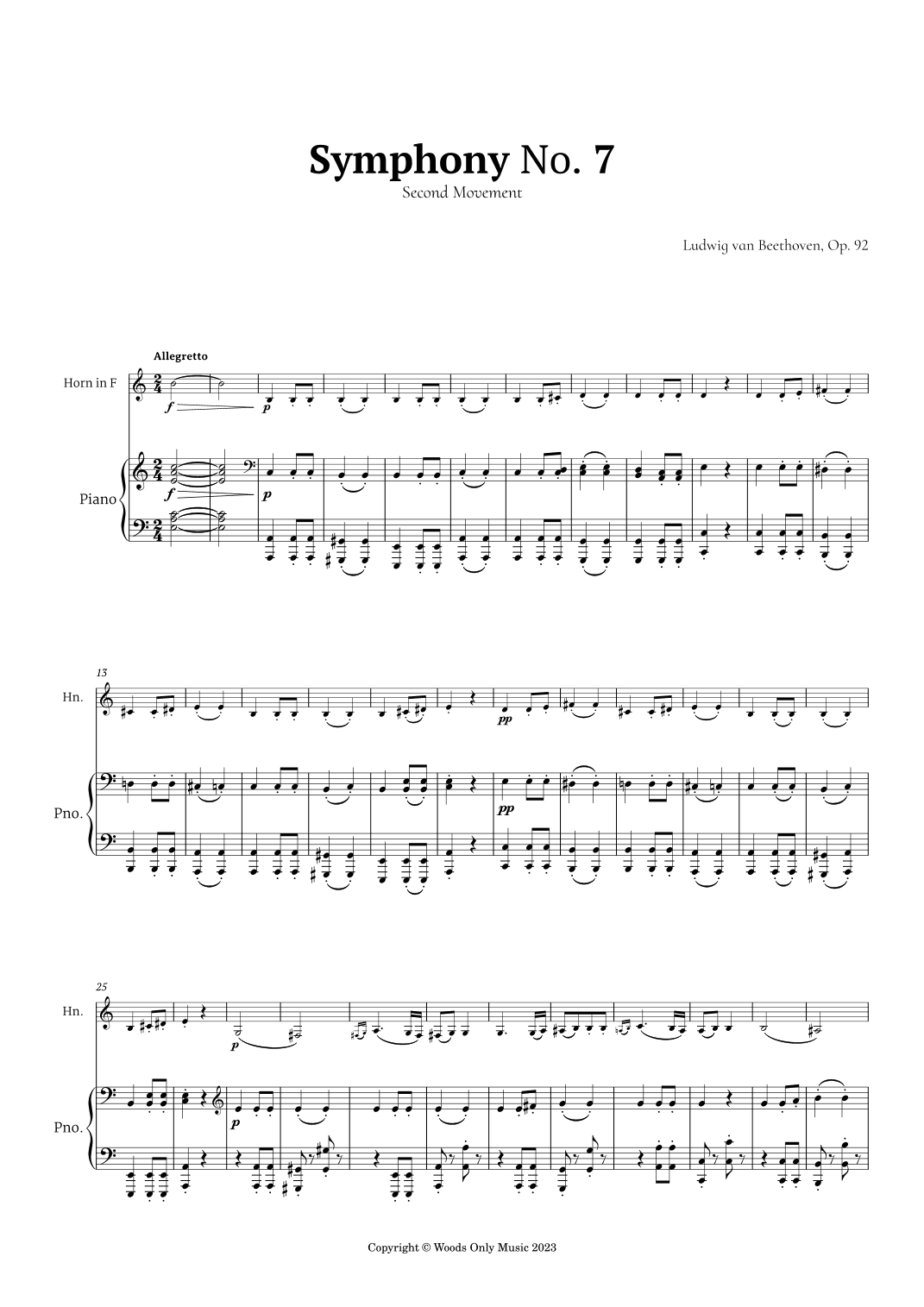 Symphony No. 7 by Beethoven for French Horn and Piano (arr. Ander)