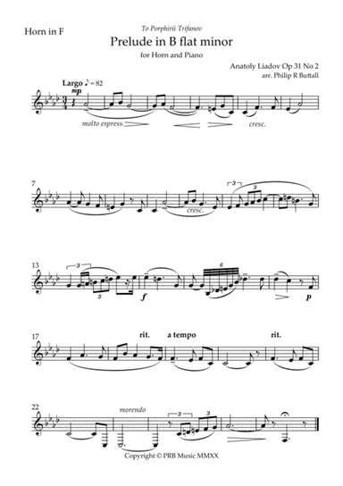 Prelude in B flat minor (Lyadov) - [Horn in F] (arr. Philip R Buttall)