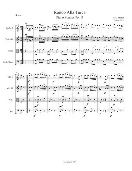String Orchestra Arrangement of Rondo all Turca by W.A. Mozart (arr. Laura Jekel)
