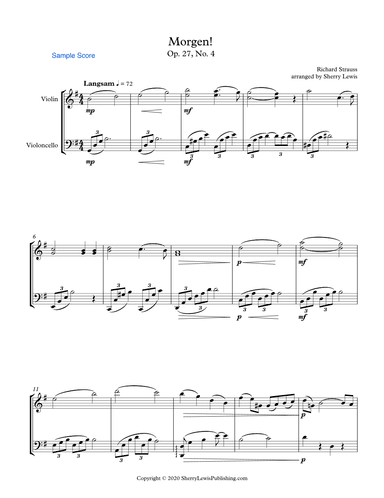 MORGEN! R.Strauss, String Duo, Intermediate Level for violin and cello (arr. Sherry Lewis)