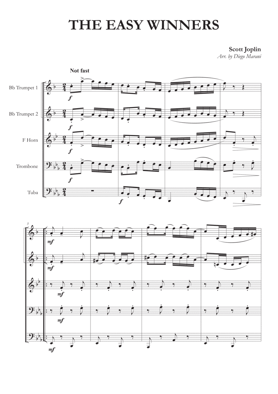 The Easy Winners for Brass Quintet (arr. Diego Marani)