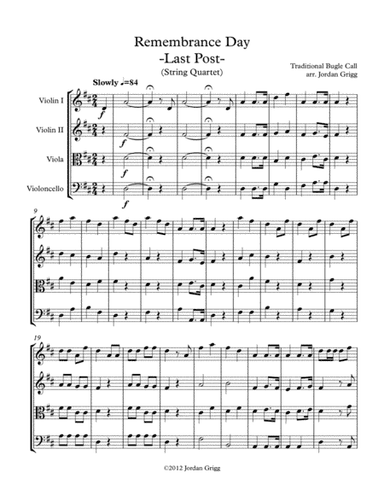 Remembrance Day. 'Last Post' (String Quartet) (arr. Jordan Grigg)