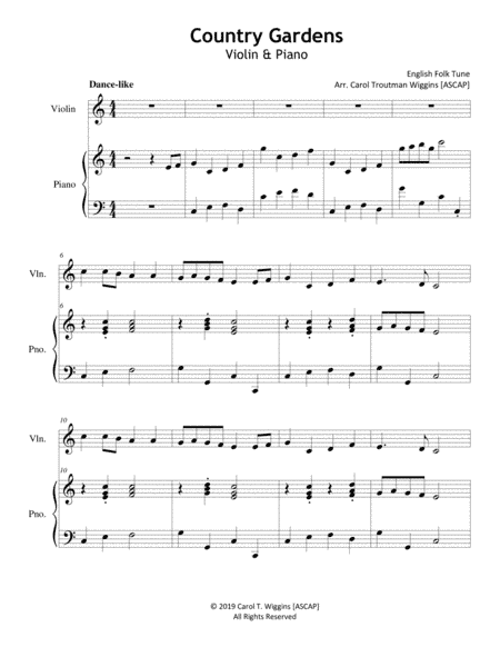 Country Gardens (Violin & Piano) (arr. Carol Troutman Wiggins [ASCAP])